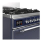 ILVE Majestic III 30-Inch Dual Fuel Range with 5 Sealed Burners, 4 cu. ft. Oven, Mightnight Blue with Chrome Trim, Natural Gas, Solid Door, UM30QNR3MBC