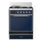 ILVE Majestic III 30-Inch Dual Fuel Range with 5 Sealed Burners, 4 cu. ft. Oven, Mightnight Blue with Chrome Trim, Natural Gas, Solid Door, UM30QNR3MBC