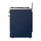 ILVE Majestic III 30-Inch Dual Fuel Range with 5 Sealed Burners, 4 cu. ft. Oven, Mightnight Blue with Brass Trim, Natural Gas, Solid Door, UM30QNR3MBG