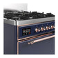 ILVE Majestic III 30-Inch Dual Fuel Range with 5 Sealed Burners, 4 cu. ft. Oven, Mightnight Blue with Copper Trim, Natural Gas, Solid Door, UM30QNR3MBP