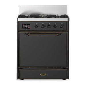 ILVE Majestic III 30-Inch Dual Fuel Range with 5 Sealed Burners, 4 cu. ft. Oven, Matte Graphite with Burnished Trim, Natural Gas, Solid Door, UM30QNR3MGB