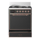 ILVE Majestic III 30-Inch Dual Fuel Range with 5 Sealed Burners, 4 cu. ft. Oven, Matte Graphite with Copper Trim, Liquid Propane, Solid Door, UM30QNR3MGPLP