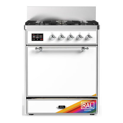 ILVE Majestic III 30-Inch Dual Fuel Range with 5 Sealed Burners, 4 cu. ft. Oven, RAL with Chrome Trim, Natural Gas, Solid Door, UM30QNR3RAC