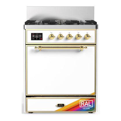 ILVE Majestic III 30-Inch Dual Fuel Range with 5 Sealed Burners, 4 cu. ft. Oven, RAL with Brass Trim, Liquid Propane, Solid Door, UM30QNR3RAGLP