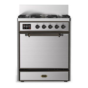 ILVE Majestic III 30-Inch Dual Fuel Range with 5 Sealed Burners, 4 cu. ft. Oven, Stainless Steel with Burnished Trim, Natural Gas, Solid Door, UM30QNR3SSB