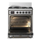 ILVE Majestic III 30-Inch Dual Fuel Range with 5 Sealed Burners, 4 cu. ft. Oven, Stainless Steel with Burnished Trim, Natural Gas, Solid Door, UM30QNR3SSB