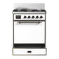 ILVE Majestic III 30-Inch Dual Fuel Range with 5 Sealed Burners, 4 cu. ft. Oven, White with Burnished Trim, Natural Gas, Solid Door, UM30QNR3WHB
