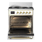 ILVE Majestic III 30-Inch Dual Fuel Range with 5 Sealed Burners, 4 cu. ft. Oven, White with Brass Trim, Natural Gas, Solid Door, UM30QNR3WHG