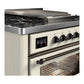 ILVE Majestic III 36-Inch Dual Fuel Range with 6 Sealed Burners + Griddle, 3.5 cu. ft. Oven, Antique White with Burnished Trim, Liquid Propane, Triple Glass Door, UM36FNR3AWBLP