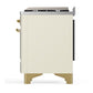 ILVE Majestic III 36-Inch Dual Fuel Range with 6 Sealed Burners + Griddle, 3.5 cu. ft. Oven, Antique White with Brass Trim, Liquid Propane, Triple Glass Door, UM36FNR3AWGLP