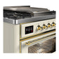 ILVE Majestic III 36-Inch Dual Fuel Range with 6 Sealed Burners + Griddle, 3.5 cu. ft. Oven, Antique White with Brass Trim, Natural Gas, Triple Glass Door, UM36FNR3AWG
