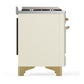 ILVE Majestic III 36-Inch Dual Fuel Range with 6 Sealed Burners + Griddle, 3.5 cu. ft. Oven, Antique White with Brass Trim, Natural Gas, Triple Glass Door, UM36FNR3AWG