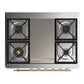ILVE Majestic III 36-Inch Dual Fuel Range with 6 Sealed Burners + Griddle, 3.5 cu. ft. Oven, Antique White with Brass Trim, Natural Gas, Triple Glass Door, UM36FNR3AWG