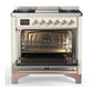 ILVE Majestic III 36-Inch Dual Fuel Range with 6 Sealed Burners + Griddle, 3.5 cu. ft. Oven, Antique White with Copper Trim, Liquid Propane, Triple Glass Door, UM36FNR3AWPLP