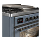ILVE Majestic III 36-Inch Dual Fuel Range with 6 Sealed Burners + Griddle, 3.5 cu. ft. Oven, Blue Grey with Burnished Trim, Natural Gas, Triple Glass Door, UM36FNR3BGB