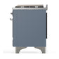 ILVE Majestic III 36-Inch Dual Fuel Range with 6 Sealed Burners + Griddle, 3.5 cu. ft. Oven, Blue Grey with Chrome Trim, Liquid Propane, Triple Glass Door, UM36FNR3BGCLP