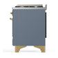 ILVE Majestic III 36-Inch Dual Fuel Range with 6 Sealed Burners + Griddle, 3.5 cu. ft. Oven, Blue Grey with Brass Trim, Liquid Propane, Triple Glass Door, UM36FNR3BGGLP