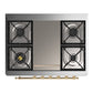ILVE Majestic III 36-Inch Dual Fuel Range with 6 Sealed Burners + Griddle, 3.5 cu. ft. Oven, Blue Grey with Brass Trim, Liquid Propane, Triple Glass Door, UM36FNR3BGGLP