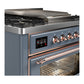 ILVE Majestic III 36-Inch Dual Fuel Range with 6 Sealed Burners + Griddle, 3.5 cu. ft. Oven, Blue Grey with Copper Trim, Natural Gas, Triple Glass Door, UM36FNR3BGP