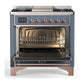 ILVE Majestic III 36-Inch Dual Fuel Range with 6 Sealed Burners + Griddle, 3.5 cu. ft. Oven, Blue Grey with Copper Trim, Natural Gas, Triple Glass Door, UM36FNR3BGP