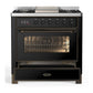 ILVE Majestic III 36-Inch Dual Fuel Range with 6 Sealed Burners + Griddle, 3.5 cu. ft. Oven, Glossy Black with Burnished Trim, Natural Gas, Triple Glass Door, UM36FNR3BKB