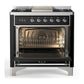ILVE Majestic III 36-Inch Dual Fuel Range with 6 Sealed Burners + Griddle, 3.5 cu. ft. Oven, Glossy Black with Chrome Trim, Liquid Propane, Triple Glass Door, UM36FNR3BKCLP