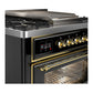ILVE Majestic III 36-Inch Dual Fuel Range with 6 Sealed Burners + Griddle, 3.5 cu. ft. Oven, Glossy Black with Brass Trim, Natural Gas, Triple Glass Door, UM36FNR3BKG