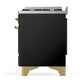 ILVE Majestic III 36-Inch Dual Fuel Range with 6 Sealed Burners + Griddle, 3.5 cu. ft. Oven, Glossy Black with Brass Trim, Natural Gas, Triple Glass Door, UM36FNR3BKG
