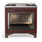 ILVE Majestic III 36-Inch Dual Fuel Range with 6 Sealed Burners + Griddle, 3.5 cu. ft. Oven, Burgundy with Burnished Trim, Liquid Propane, Triple Glass Door, UM36FNR3BUBLP