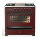 ILVE Majestic III 36-Inch Dual Fuel Range with 6 Sealed Burners + Griddle, 3.5 cu. ft. Oven, Burgundy with Burnished Trim, Natural Gas, Triple Glass Door, UM36FNR3BUB