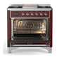 ILVE Majestic III 36-Inch Dual Fuel Range with 6 Sealed Burners + Griddle, 3.5 cu. ft. Oven, Burgundy with Chrome Trim, Liquid Propane, Triple Glass Door, UM36FNR3BUCLP