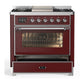 ILVE Majestic III 36-Inch Dual Fuel Range with 6 Sealed Burners + Griddle, 3.5 cu. ft. Oven, Burgundy with Chrome Trim, Liquid Propane, Triple Glass Door, UM36FNR3BUCLP