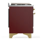 ILVE Majestic III 36-Inch Dual Fuel Range with 6 Sealed Burners + Griddle, 3.5 cu. ft. Oven, Burgundy with Brass Trim, Liquid Propane, Triple Glass Door, UM36FNR3BUGLP