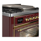 ILVE Majestic III 36-Inch Dual Fuel Range with 6 Sealed Burners + Griddle, 3.5 cu. ft. Oven, Burgundy with Brass Trim, Natural Gas, Triple Glass Door, UM36FNR3BUG