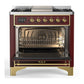 ILVE Majestic III 36-Inch Dual Fuel Range with 6 Sealed Burners + Griddle, 3.5 cu. ft. Oven, Burgundy with Brass Trim, Natural Gas, Triple Glass Door, UM36FNR3BUG