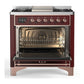 ILVE Majestic III 36-Inch Dual Fuel Range with 6 Sealed Burners + Griddle, 3.5 cu. ft. Oven, Burgundy with Copper Trim, Liquid Propane, Triple Glass Door, UM36FNR3BUPLP