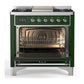 ILVE Majestic III 36-Inch Dual Fuel Range with 6 Sealed Burners + Griddle, 3.5 cu. ft. Oven, Emerald Green with Chrome Trim, Liquid Propane, Triple Glass Door, UM36FNR3EGCLP