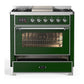 ILVE Majestic III 36-Inch Dual Fuel Range with 6 Sealed Burners + Griddle, 3.5 cu. ft. Oven, Emerald Green with Chrome Trim, Natural Gas, Triple Glass Door, UM36FNR3EGC