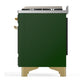 ILVE Majestic III 36-Inch Dual Fuel Range with 6 Sealed Burners + Griddle, 3.5 cu. ft. Oven, Emerald Green with Brass Trim, Liquid Propane, Triple Glass Door, UM36FNR3EGGLP