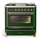 ILVE Majestic III 36-Inch Dual Fuel Range with 6 Sealed Burners + Griddle, 3.5 cu. ft. Oven, Emerald Green with Copper Trim, Liquid Propane, Triple Glass Door, UM36FNR3EGPLP