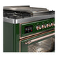 ILVE Majestic III 36-Inch Dual Fuel Range with 6 Sealed Burners + Griddle, 3.5 cu. ft. Oven, Emerald Green with Copper Trim, Natural Gas, Triple Glass Door, UM36FNR3EGP