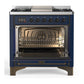 ILVE Majestic III 36-Inch Dual Fuel Range with 6 Sealed Burners + Griddle, 3.5 cu. ft. Oven, Mightnight Blue with Burnished Trim, Liquid Propane, Triple Glass Door, UM36FNR3MBBLP