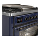 ILVE Majestic III 36-Inch Dual Fuel Range with 6 Sealed Burners + Griddle, 3.5 cu. ft. Oven, Mightnight Blue with Burnished Trim, Natural Gas, Triple Glass Door, UM36FNR3MBB