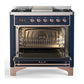 ILVE Majestic III 36-Inch Dual Fuel Range with 6 Sealed Burners + Griddle, 3.5 cu. ft. Oven, Mightnight Blue with Copper Trim, Liquid Propane, Triple Glass Door, UM36FNR3MBPLP