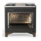 ILVE Majestic III 36-Inch Dual Fuel Range with 6 Sealed Burners + Griddle, 3.5 cu. ft. Oven, Matte Graphite with Burnished Trim, Liquid Propane, Triple Glass Door, UM36FNR3MGBLP