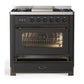 ILVE Majestic III 36-Inch Dual Fuel Range with 6 Sealed Burners + Griddle, 3.5 cu. ft. Oven, Matte Graphite with Burnished Trim, Natural Gas, Triple Glass Door, UM36FNR3MGB