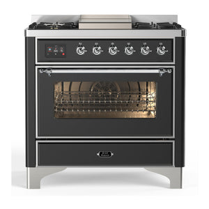ILVE Majestic III 36-Inch Dual Fuel Range with 6 Sealed Burners + Griddle, 3.5 cu. ft. Oven, Matte Graphite with Chrome Trim, Liquid Propane, Triple Glass Door, UM36FNR3MGCLP