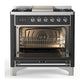 ILVE Majestic III 36-Inch Dual Fuel Range with 6 Sealed Burners + Griddle, 3.5 cu. ft. Oven, Matte Graphite with Chrome Trim, Liquid Propane, Triple Glass Door, UM36FNR3MGCLP