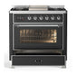 ILVE Majestic III 36-Inch Dual Fuel Range with 6 Sealed Burners + Griddle, 3.5 cu. ft. Oven, Matte Graphite with Chrome Trim, Natural Gas, Triple Glass Door, UM36FNR3MGC