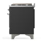 ILVE Majestic III 36-Inch Dual Fuel Range with 6 Sealed Burners + Griddle, 3.5 cu. ft. Oven, Matte Graphite with Chrome Trim, Natural Gas, Triple Glass Door, UM36FNR3MGC